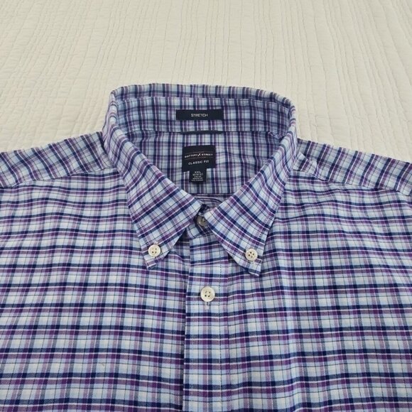 Dockers Battery Street Shirt Men XXL Blue Check Oxford Classic Fit Stretch EUC - Picture 7 of 15